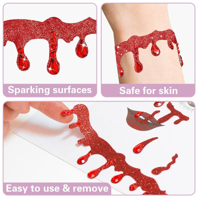 Parma77 Vampire Face Jewels, Vampire Costume Women Face Jewels Stick on, Vampire Accessories Vampire Face Stickers Halloween Costumes for Women - Image 2